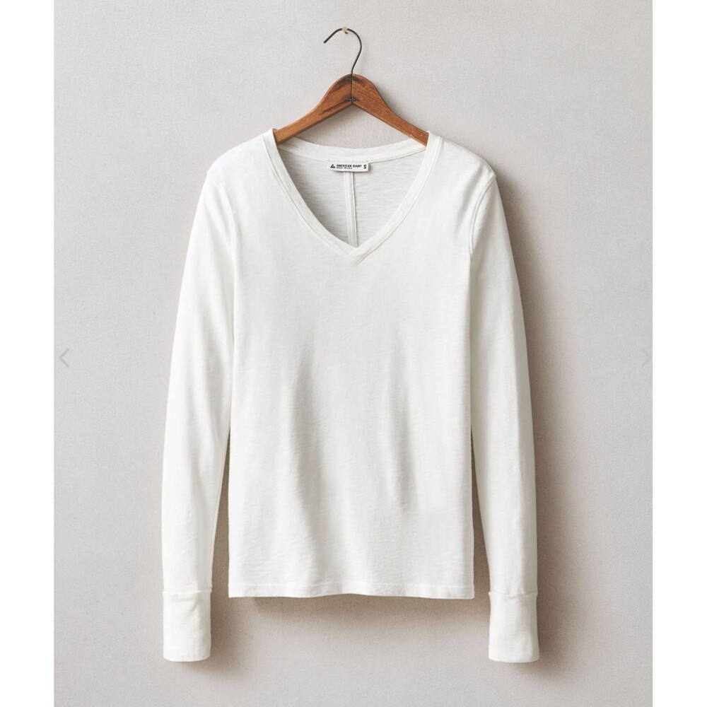 American Giant Shirt Womens XL Bone White Supima Cotton Slub L/S V-Neck NEW